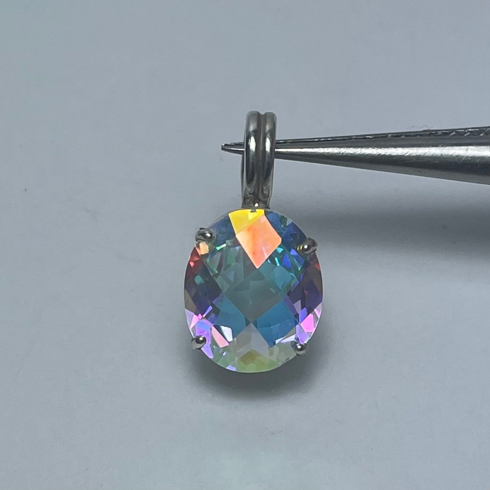 Mystic Topaz Mercury Mist Pendant 12x10mm Sterling Sliver Oval
